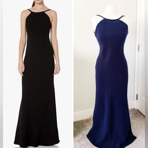 Calvin Klein Navy Blue Floor Length Bridesmaid Dress